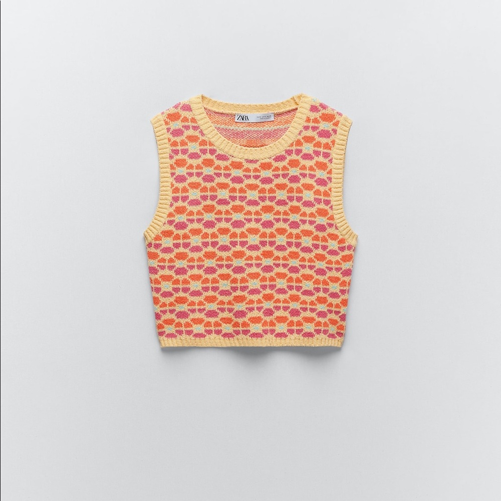 Zara flora jacquard sweater vest NWOT
